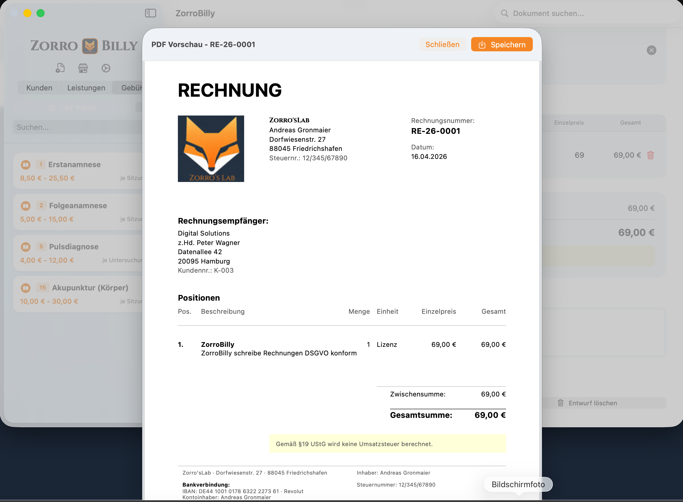 ZorroBilly PDF Vorschau mit eigenem Logo und Branding
